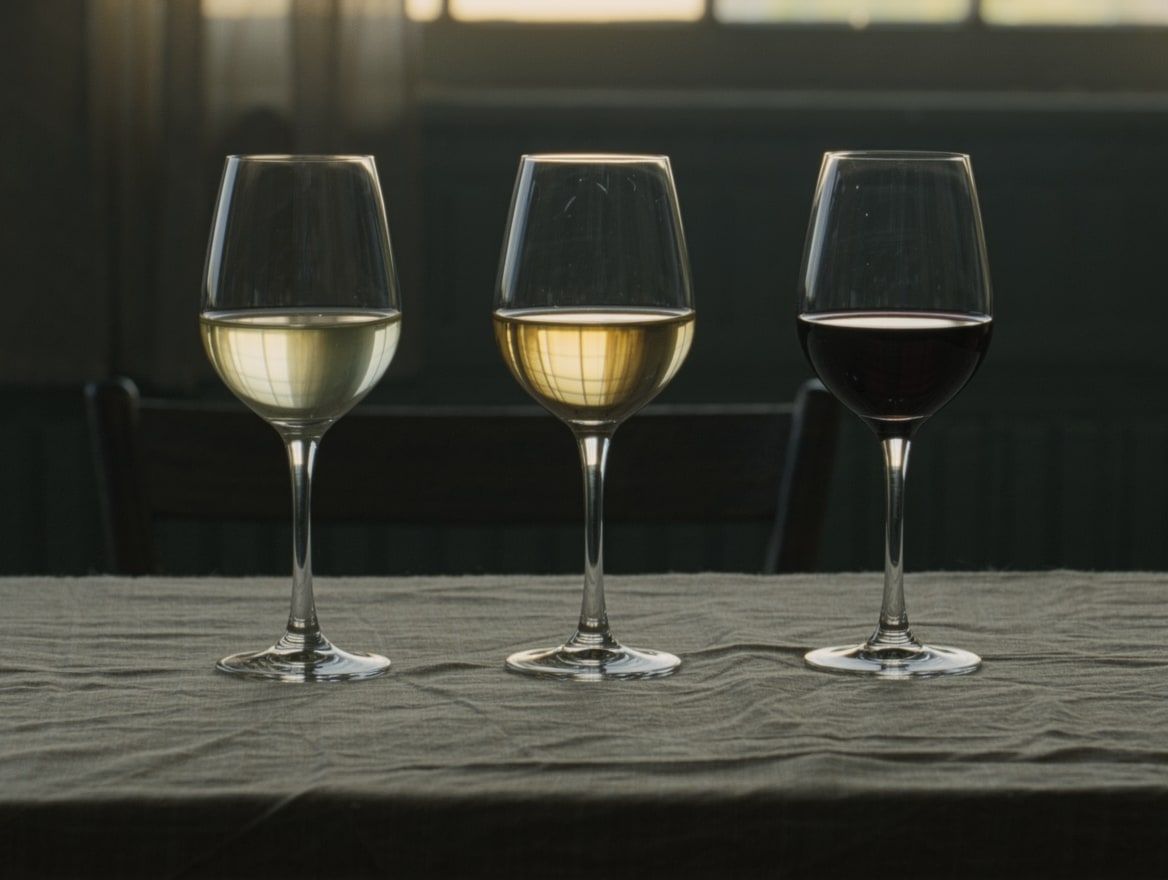 Drei Gläser: Riesling, Weißburgunder und Spätburgunder